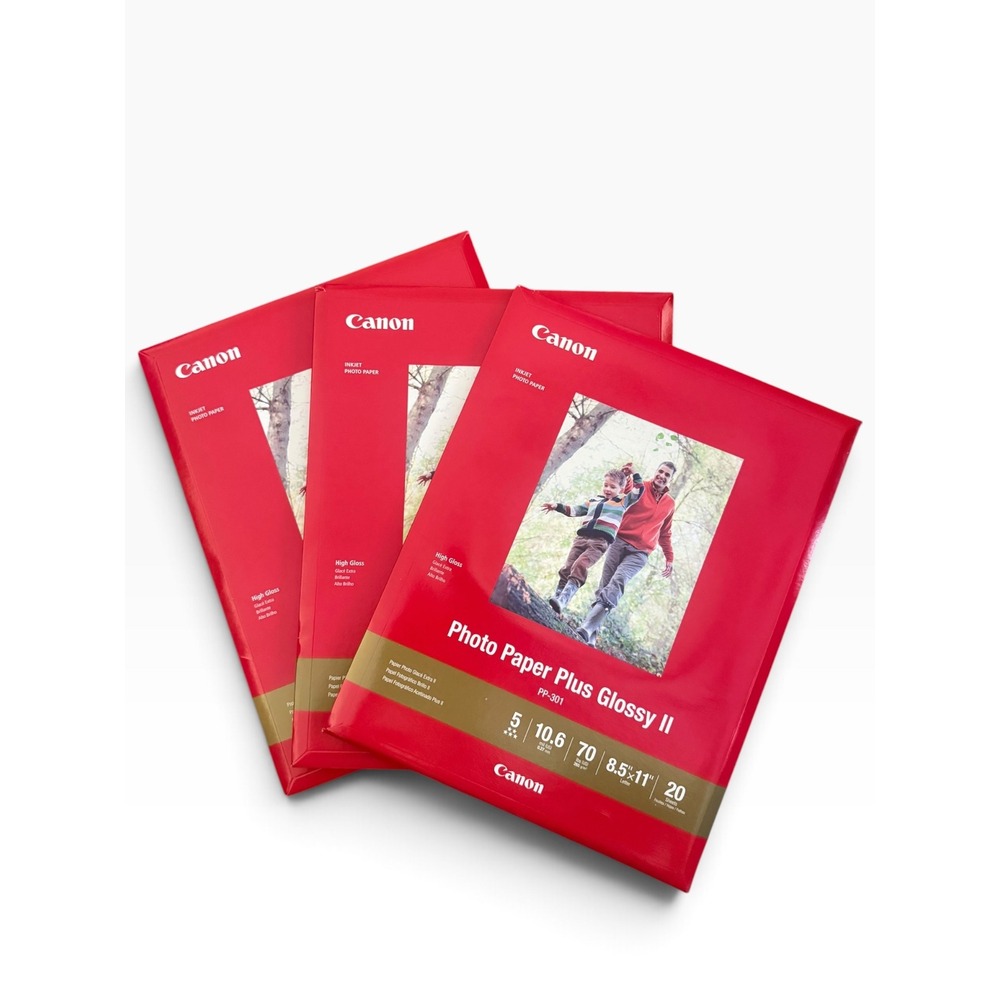 Lot of 3 Canon Photo Paper Plus Glossy II PP-301 8.5x11 20 Sheets Each 60 Total